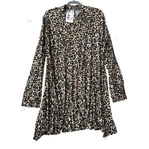 Acting Pro Womens 3X Leopard Print Mock Neck Long Sleeve Swing Tunic Mini Dress